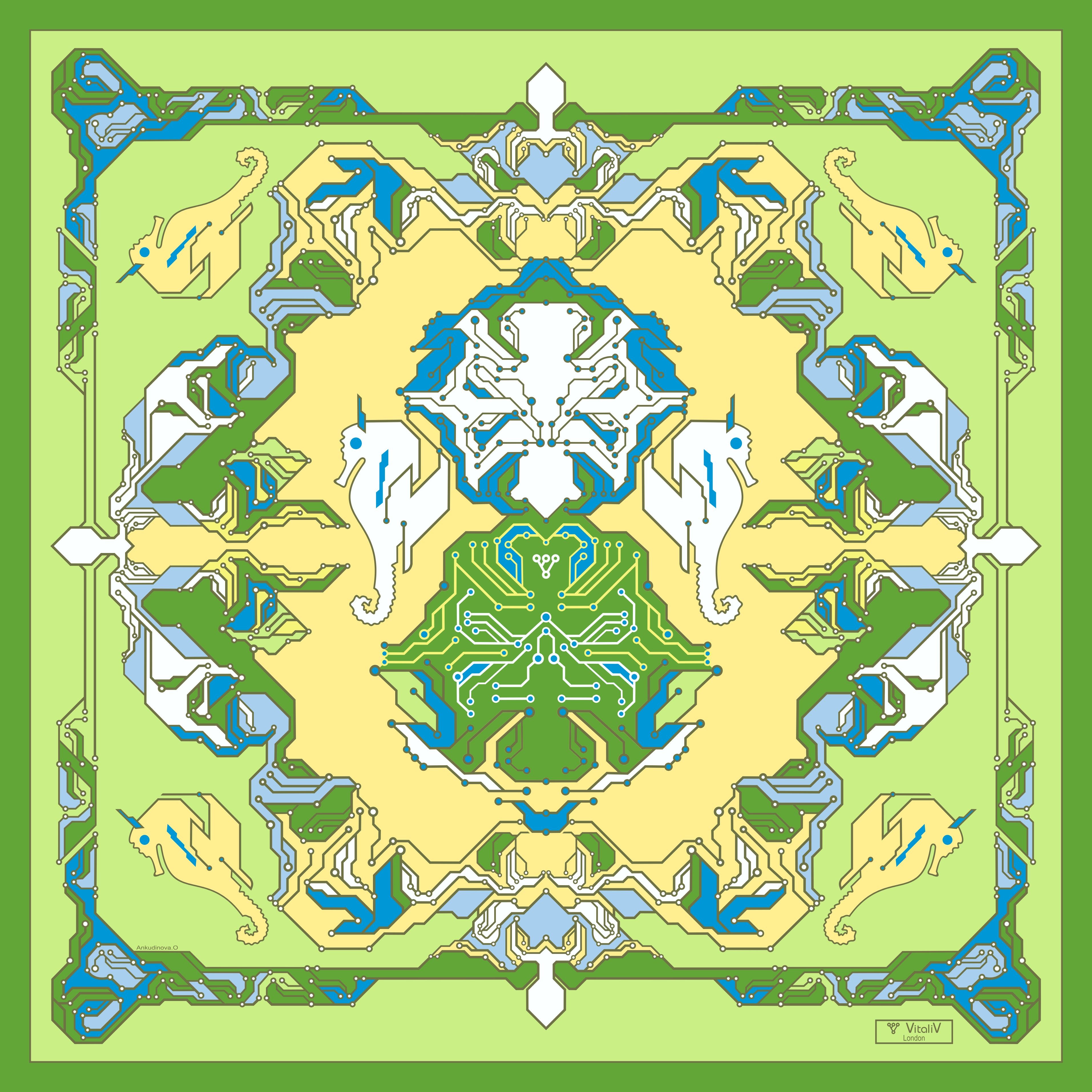 Seahorse composition on Yellow-Green